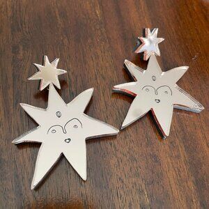 Mirrored rose gold double dangler star drop earrings